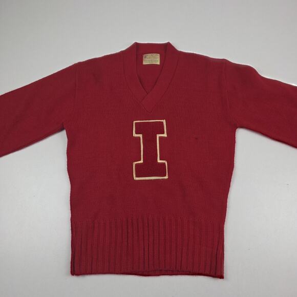 Vintage East-Tenn Award Sweater Small Red V Neck Varsity Letterman Orlon - Picture 3 of 10